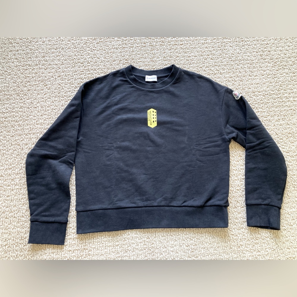 Black Moncler Crewneck Sweater with Yellow Detail